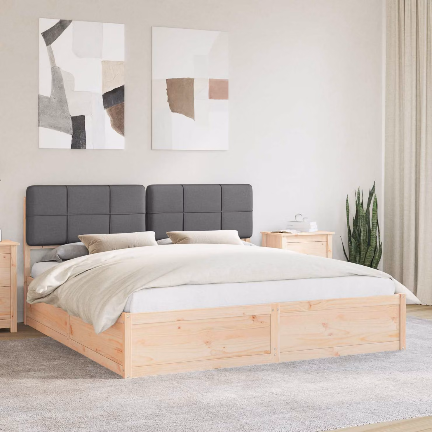 Letto con testiera rivestita vidaXL in legno di pino e tessuto grigio 180 x 200 cm – 1