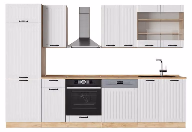 Cucina componibile Vicco Fame-Line Bianco rustico 300 cm , PL Rovere, Model 57252