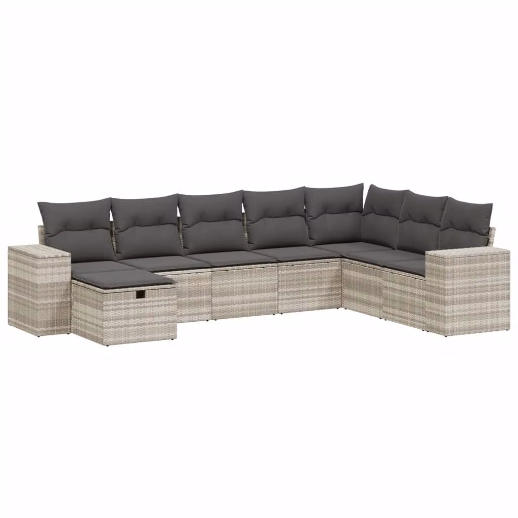 Set Divano da Giardino 8pz con Cuscini Grigio Chiaro Polyrattan