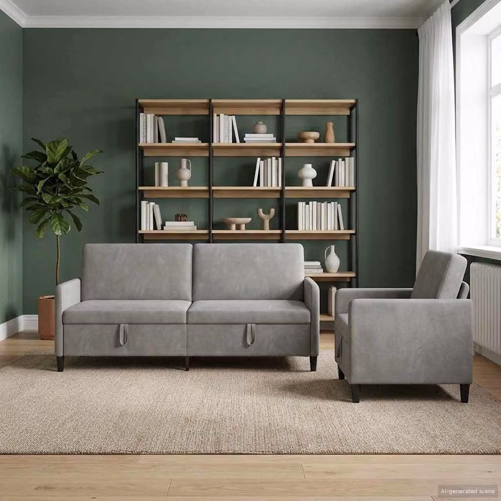 Set di 2 divani moderni vidaXL con contenitore a sollevamento Grigio con rivestimento in tessuto e coperture rimovibili