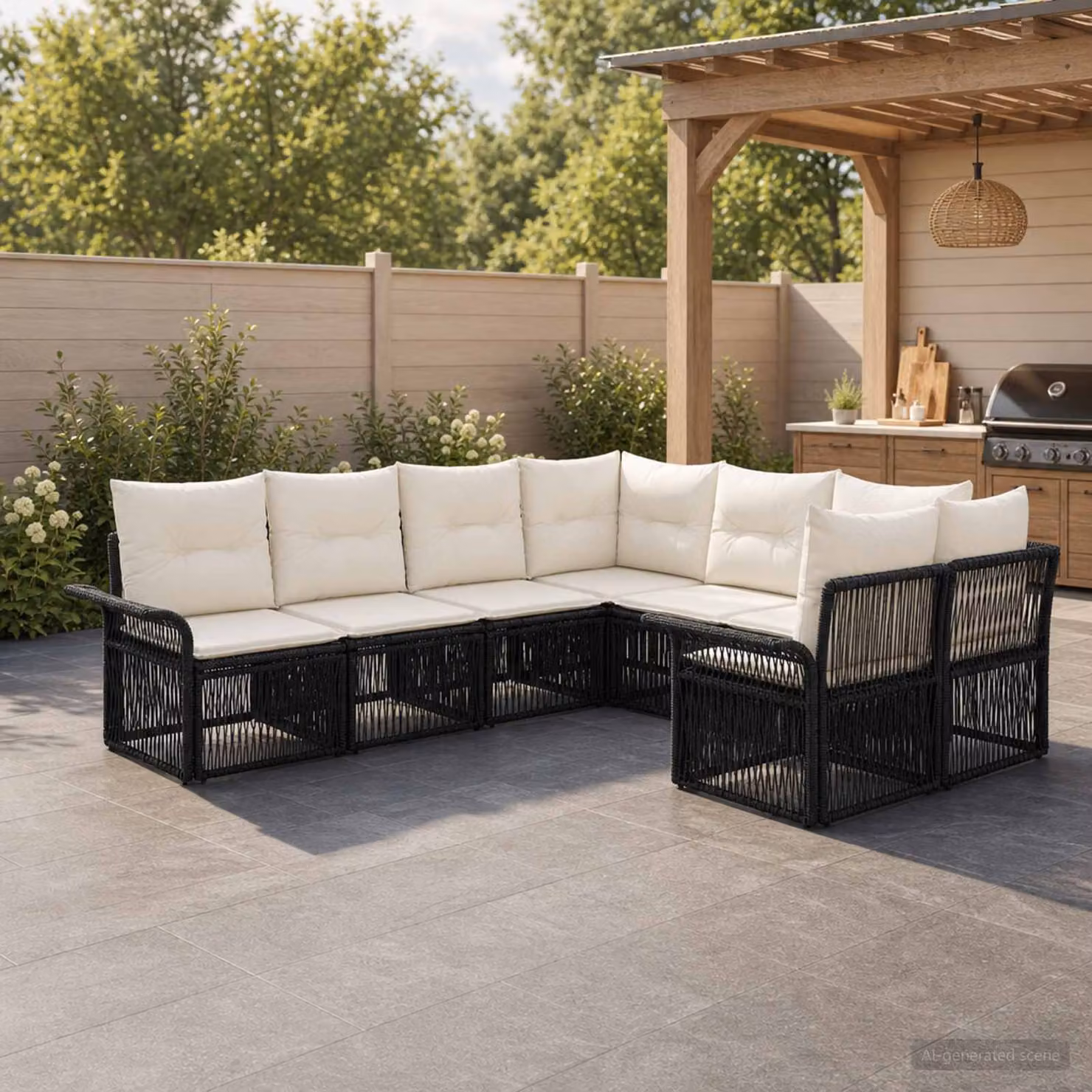 Set Divano da Giardino vidaXL a 8 posti con struttura in acciaio e cuscini inclusi, design moderno a forma di U per esterno