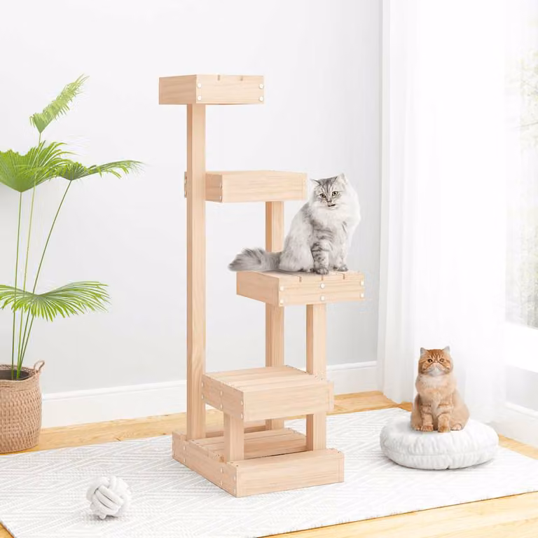 Albero per Gatti vidaXL in Legno Massello di Pino, Marrone e Beige, L 45,5 cm x P 49 cm x H 103 cm