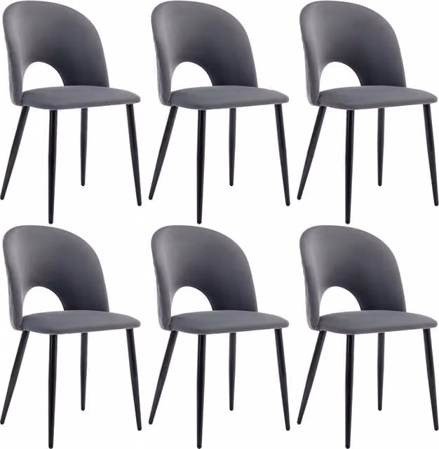 Set di 6 sedie da pranzo Chicfurn in velluto grigio con piedi regolabili in metallo e legno