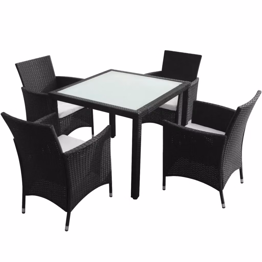 vidaXL Set da Pranzo da Giardino 5 pz in Polyrattan Nero con Cuscini e Tavolo in Vetro – 3