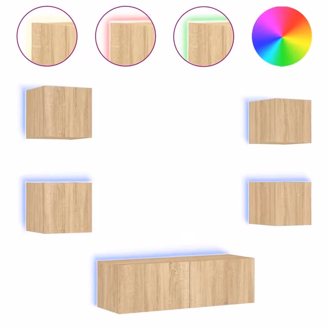 Mobili TV a Muro 5pz | Armadietto TV | Mobile Porta TV con Luci LED Rovere Sonoma