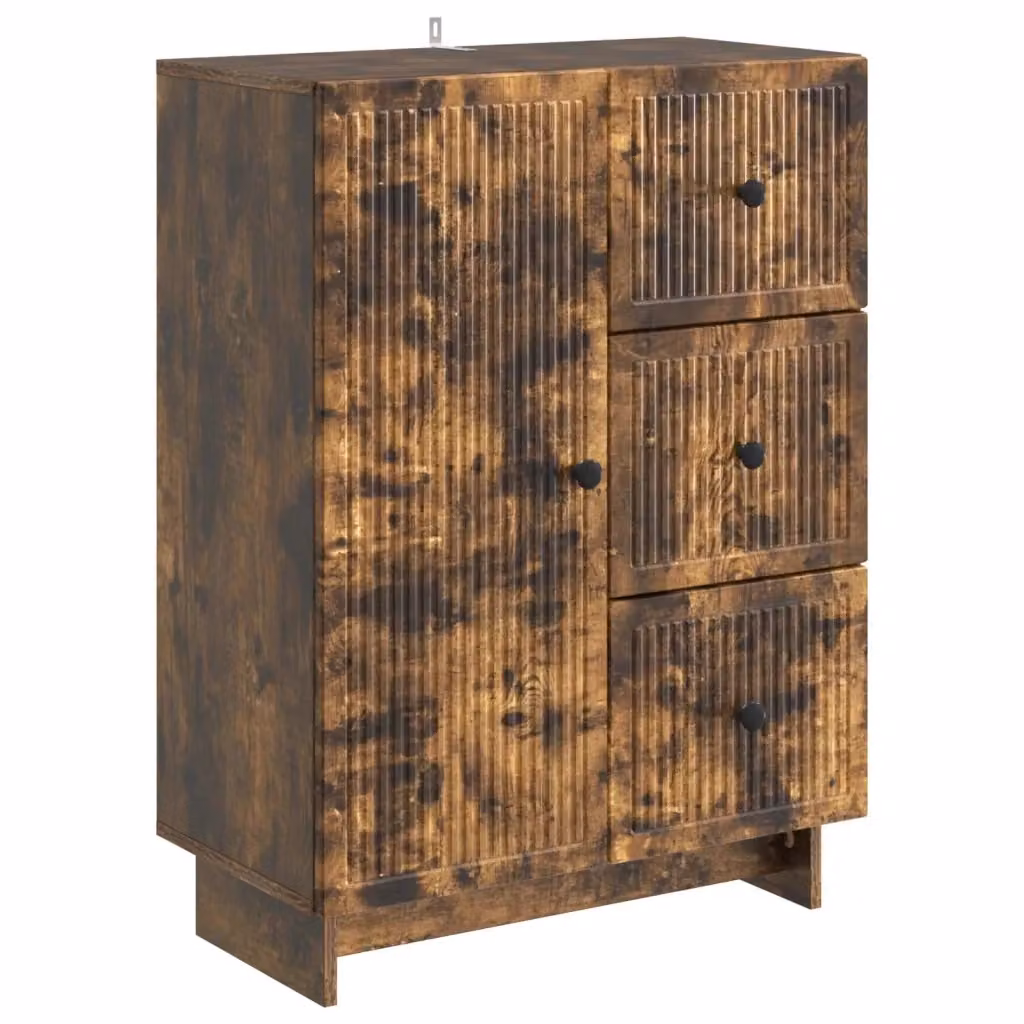 Credenza moderna vidaXL in legno ingegnerizzato e metallo, colore rovere fumo, L 66 x P 34,5 x H 90 cm – 2