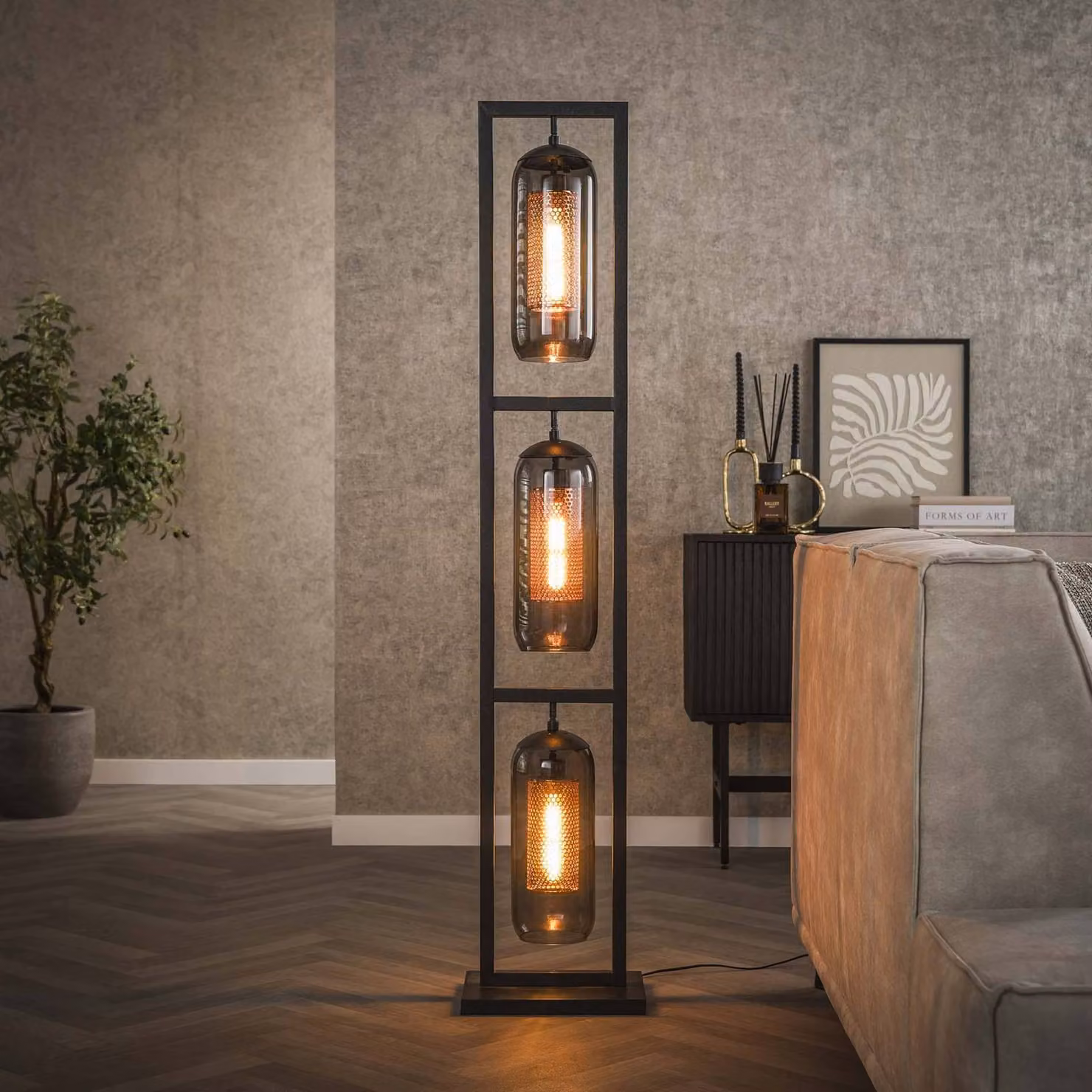ZIJLSTRA Lampada da terra Kamilian, Alluminio / Grigio / Zincato, Soggiorno / Sala da pranzo, Vetro, Moderno, Lampada da terra