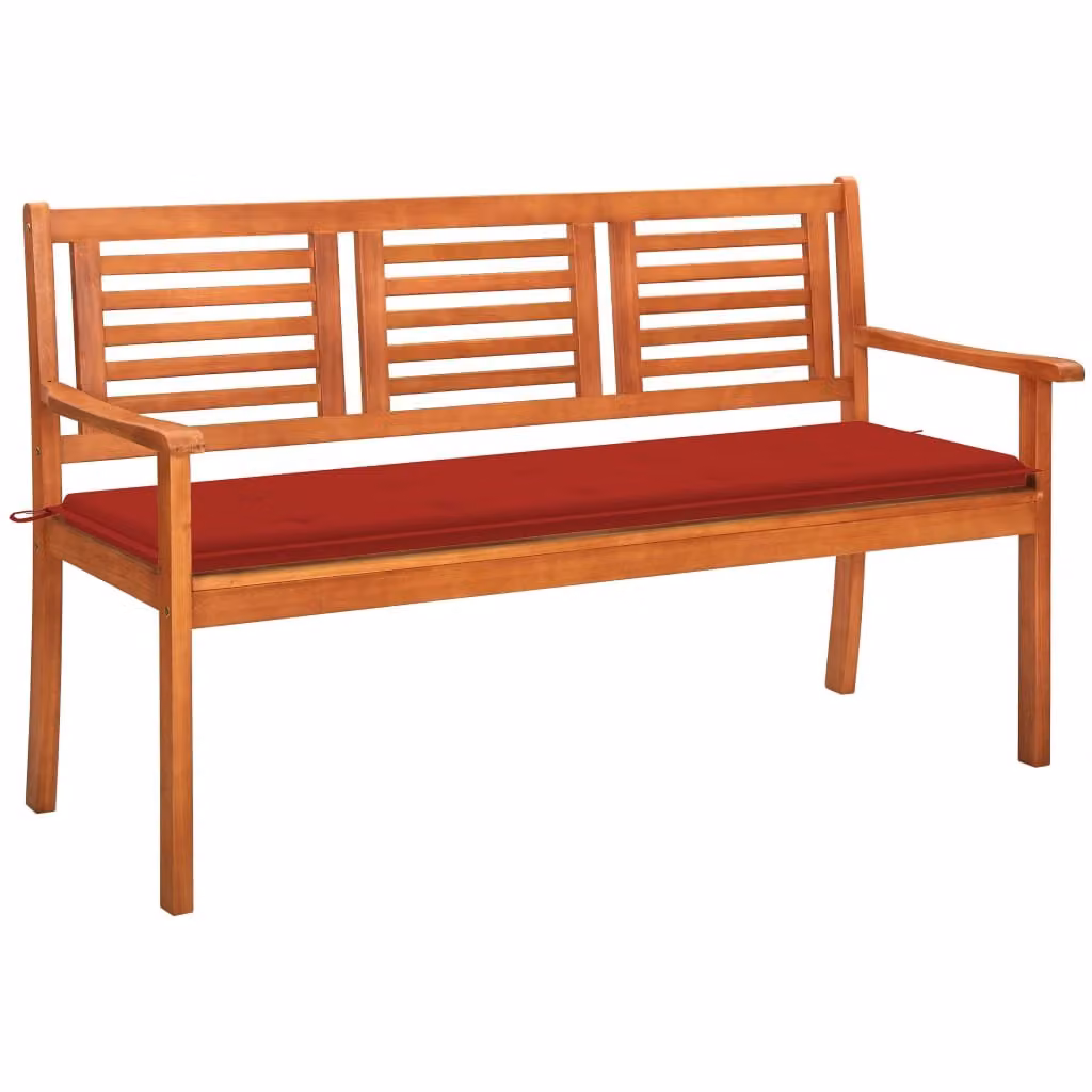 panca da giardino a 3 posti con cuscino 150 cm in legno massiccio di eucalipto
