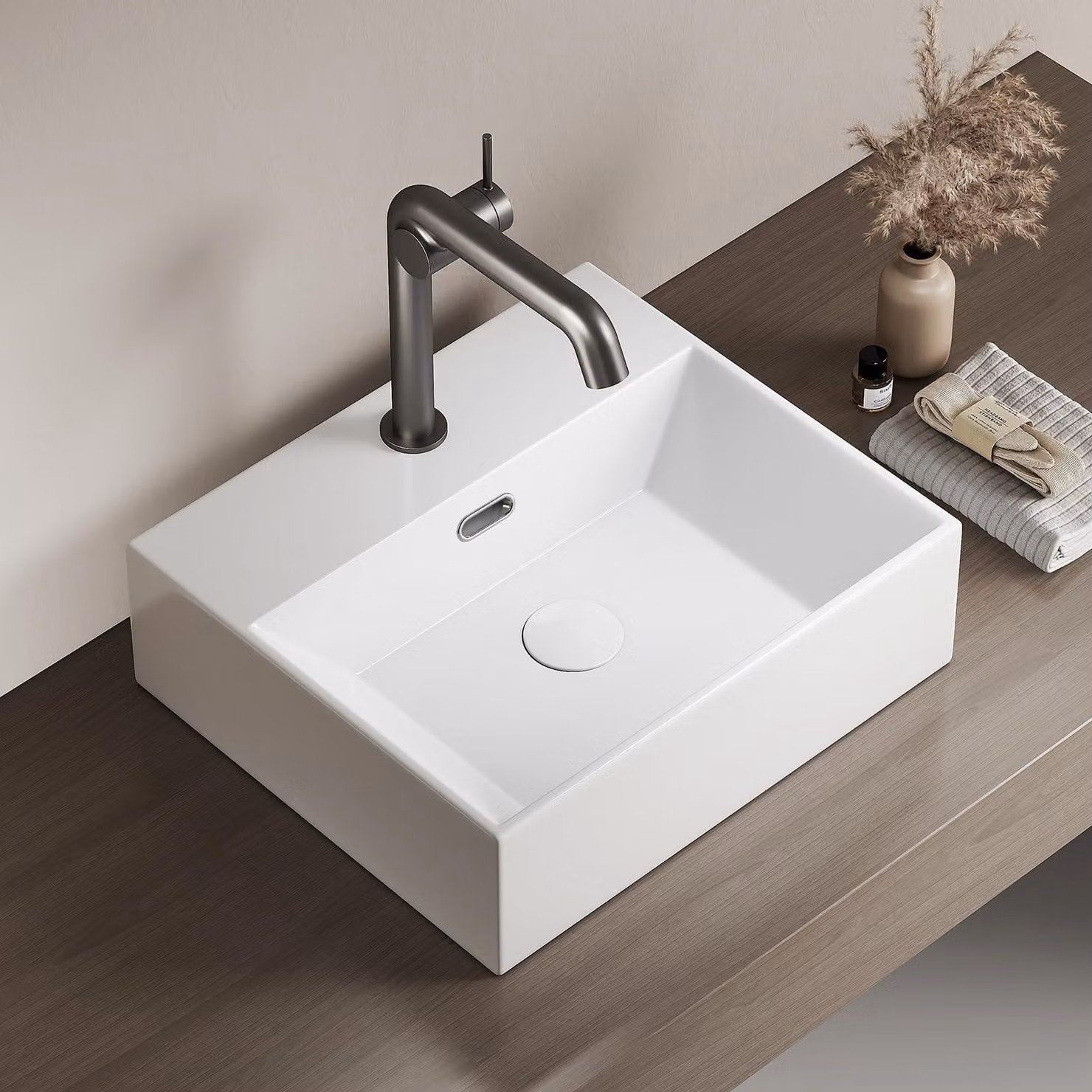 Lavabo da appoggio EMKE, forma quadrata, 410 x 360 mm, bianco