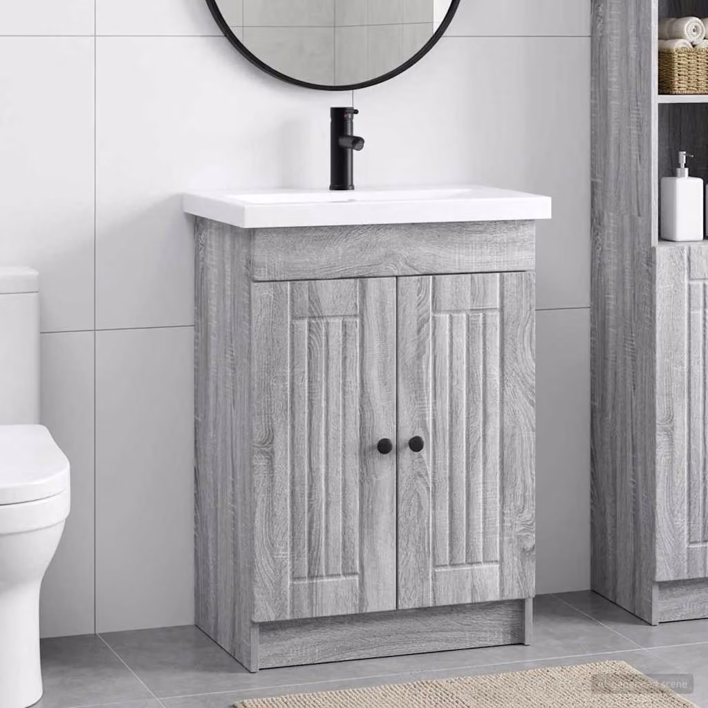 Set di mobili per il bagno moderni vidaXL in stile Sonoma grigio e nero, L: 78,5 cm, P: 37,5 cm, H: 81 cm