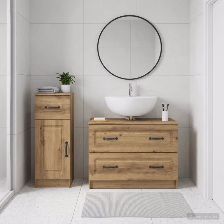 Set di mobili da bagno vidaXL UTRECHT composto da 2 pezzi in rovere marrone con base lavabo e mobile laterale moderno