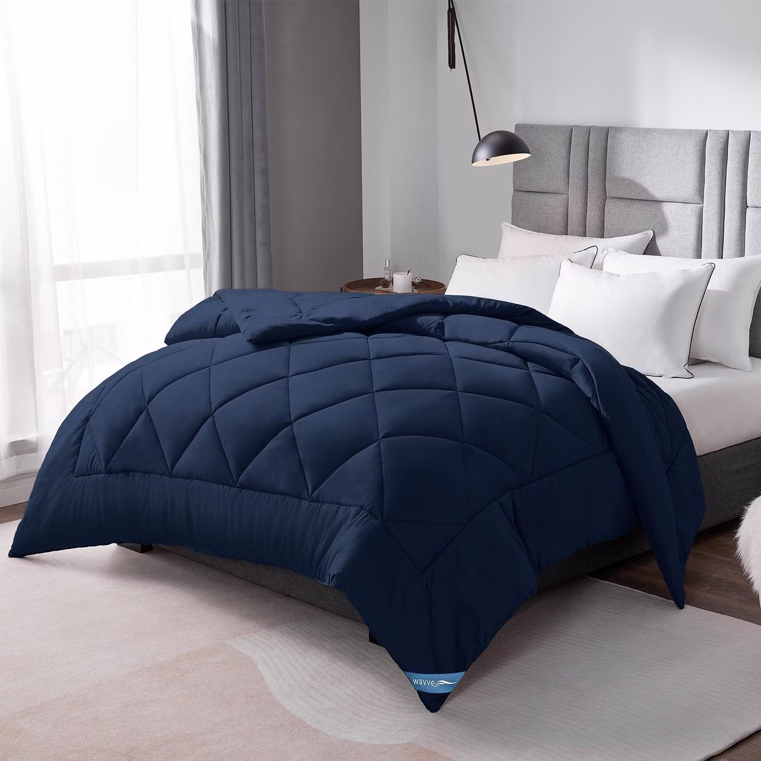 Copertura per letto, 155 x 220 cm, adatta per tutte le stagioni, in microfibra, colore blu, 300 g/m², per la camera da letto