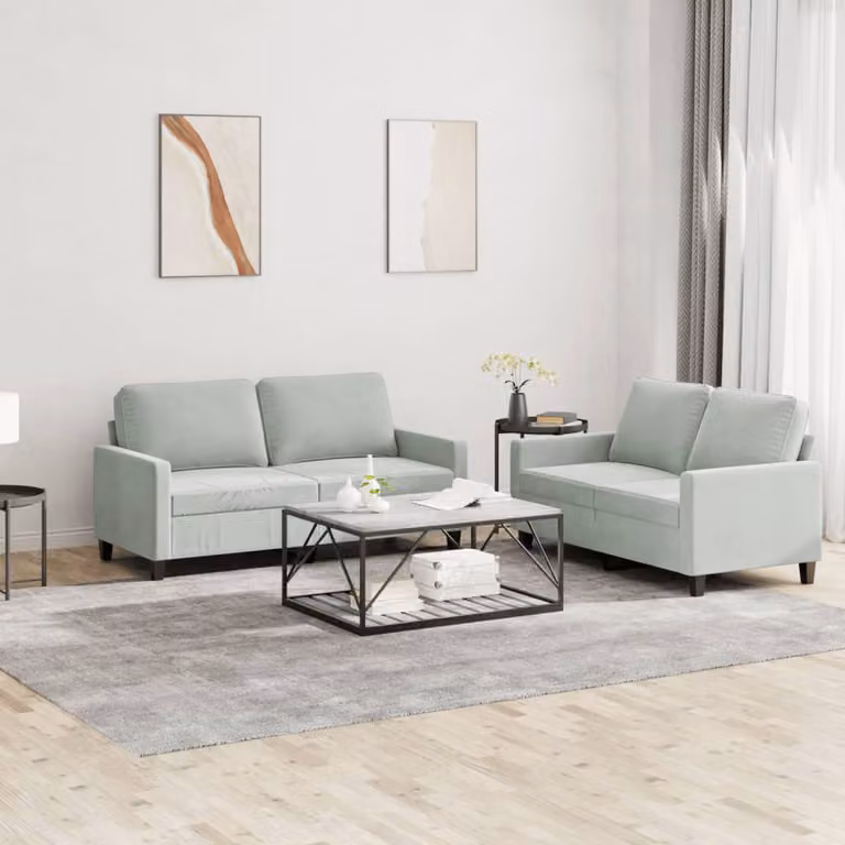 Set di 2 Divani vidaXL in Velluto Grigio con Cuscini per Soggiorno Moderno