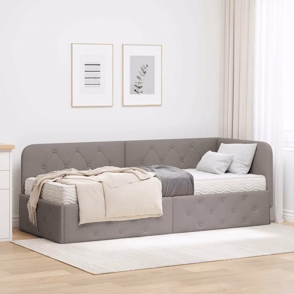Cornice del letto ad angolo Talpa vidaXL in tessuto beige o grigio, L/P/H: 204 x 80 x 84 cm – 1
