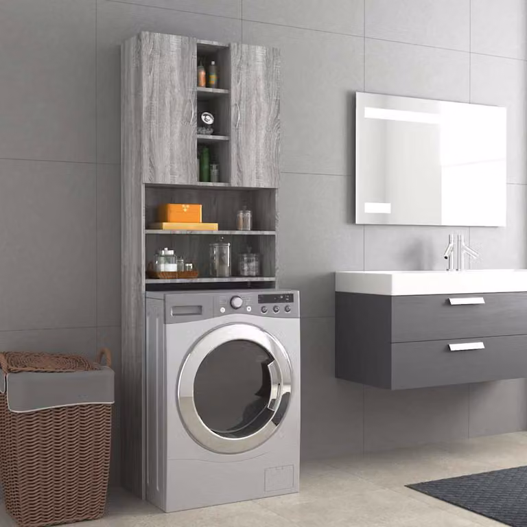 Mobile per lavatrice vidaXL Grigio Sonoma, L: 64 cm, P: 25,5 cm, H: 190 cm