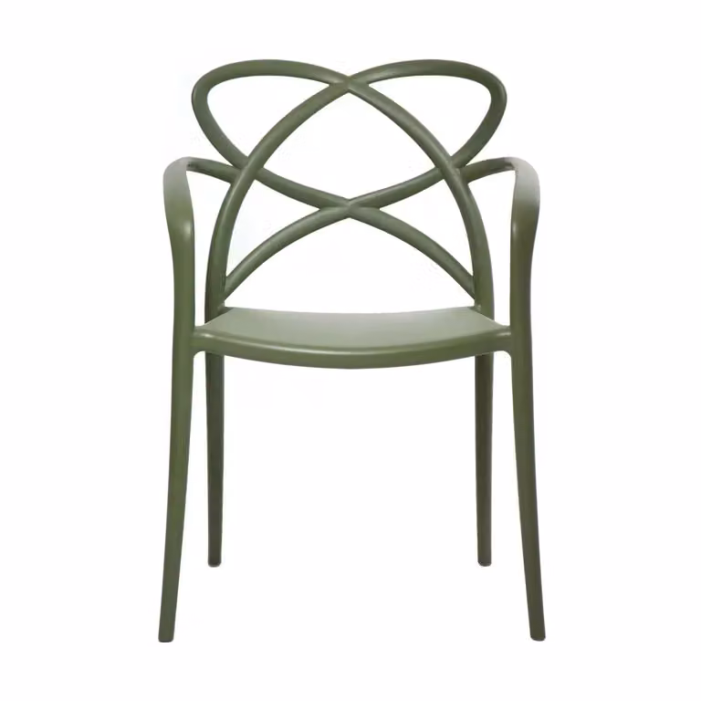 Set di 4 sedie impilabili con braccioli Mobili 2G colore verde avocado in polipropilene L: 55,5 cm, P: 56,5 cm, H: 82 cm