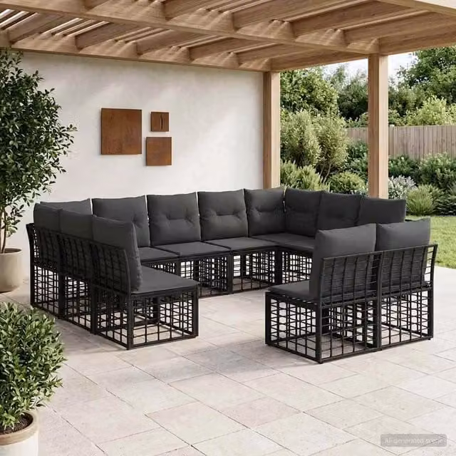 Set di divani da esterno Nero e Grigio scuro Poliestere 3437573