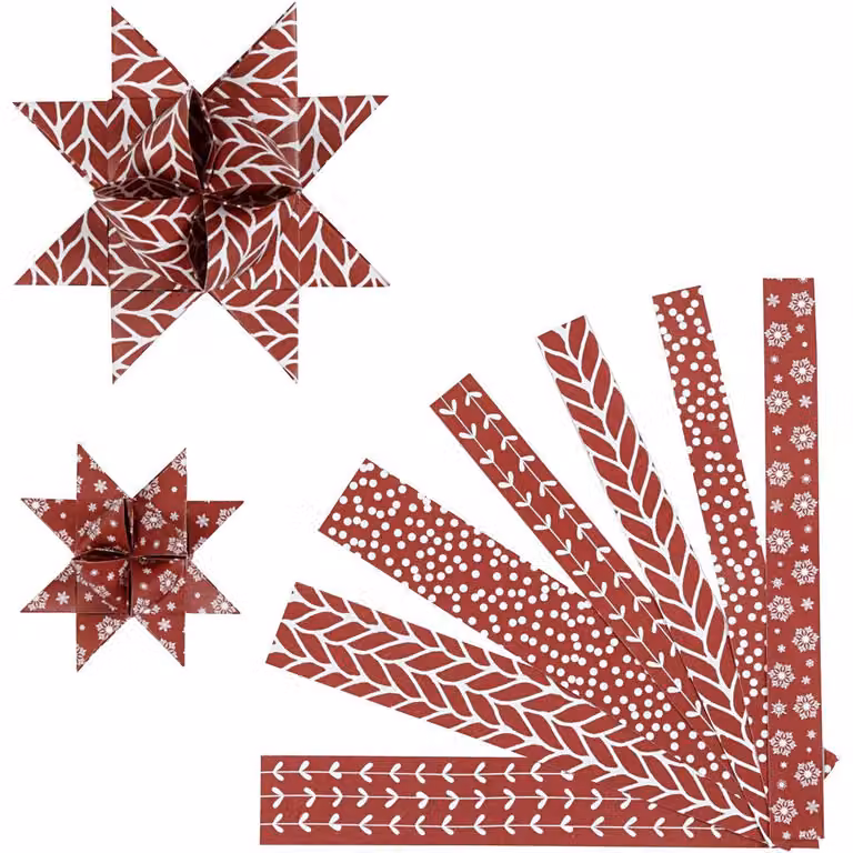 Strisce di carta a forma di stella, 60 pezzi, dimensioni 15+25 mm, colore rosso/bianco, lunghezza 6,5+11,5 cm