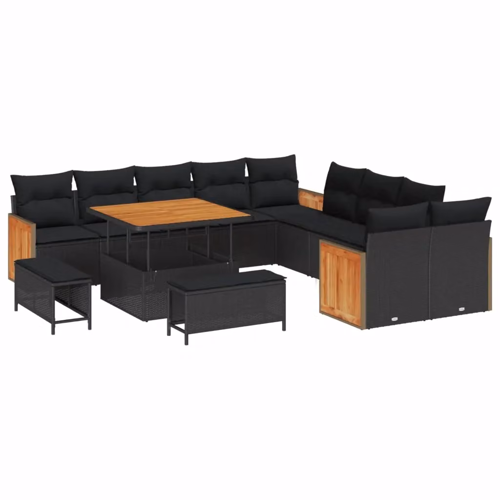 vidaXL Set Divano da Giardino Moderno a Forma di U con 13 Pezzi, Nero – 2