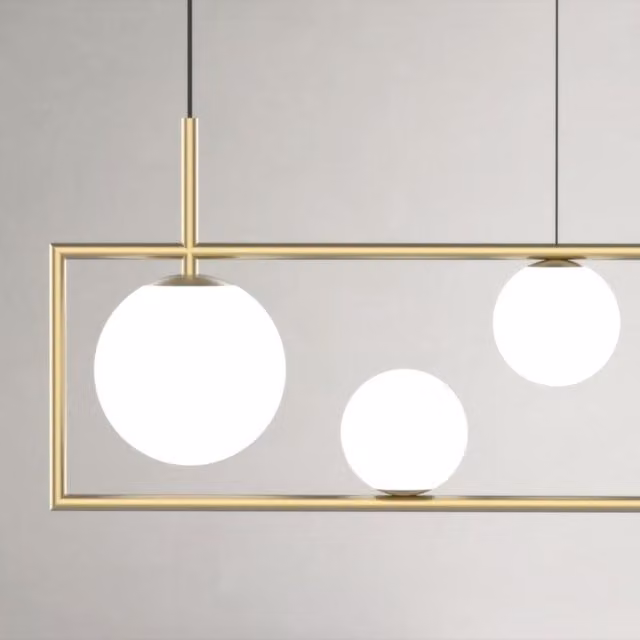 Lampadario Moderno Sospeso MILOOX con Paralume in Vetro Bianco e Struttura Oro per 3 Lampadine E27