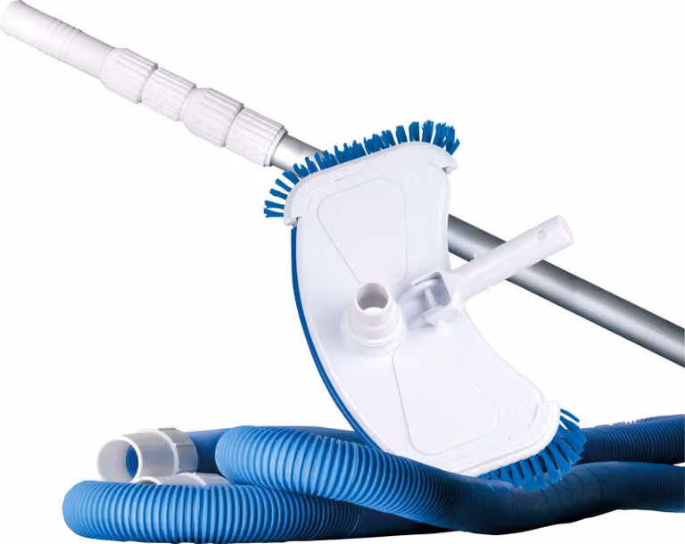 Kit per la pulizia della piscina, dimensioni 142 x 17 x 9,5 cm, completo di asta e tubo, ideale per l'uso in giardino