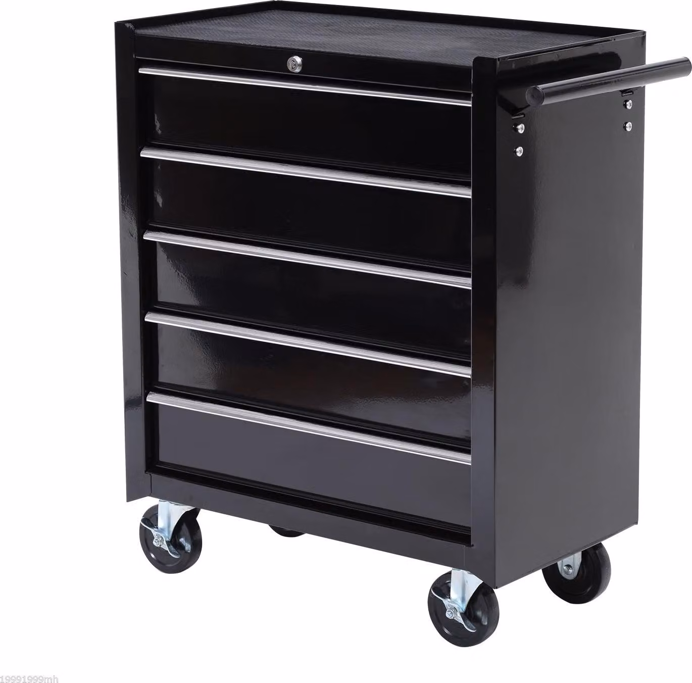Carrello da officina, vuoto, carrello portautensili, chiudibile a chiave con 5 cassetti, 2 chiavi, tappetini antiscivolo, armadio portautensili con maniglia, nero