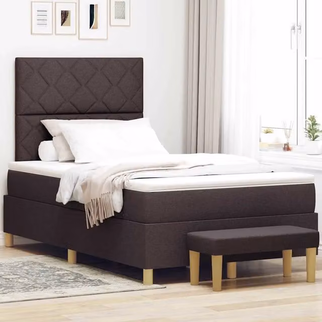 Letto moderno con testiera in tessuto marrone vidaXL L/P: 120 x 200 cm, H: 203 cm