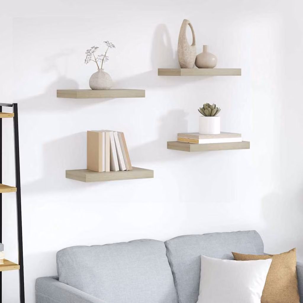 Set di 4 scaffali da parete vidaXL in MDF color rovere, L 40 cm x P 23,5 cm x H 3,8 cm
