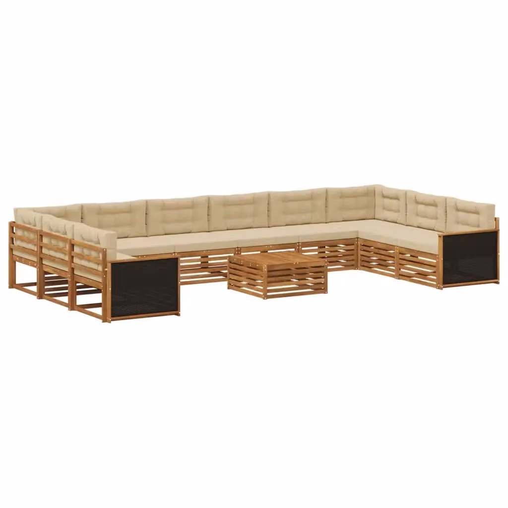 Set di divani da giardino vidaXL in legno di acacia massello, 11 pezzi, marrone e beige – 2