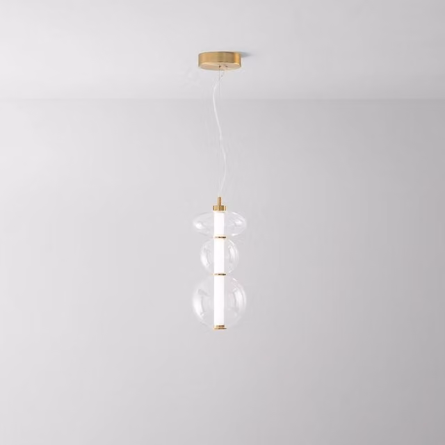 Sospensione Contemporanea Bubbles Alluminio Oro Vetro Trasparente Led 24W 3000K