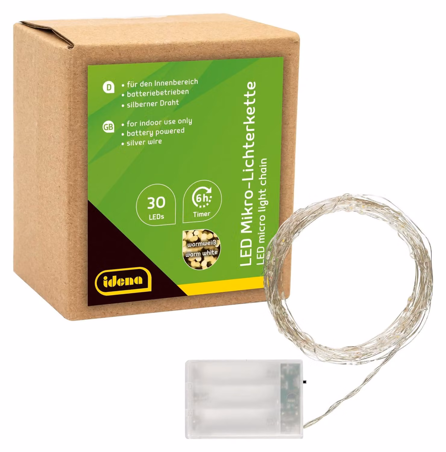 Catena luminosa a LED, 30 LED a luce calda, con timer, lunghezza 3,2 metri, alimentazione a batteria