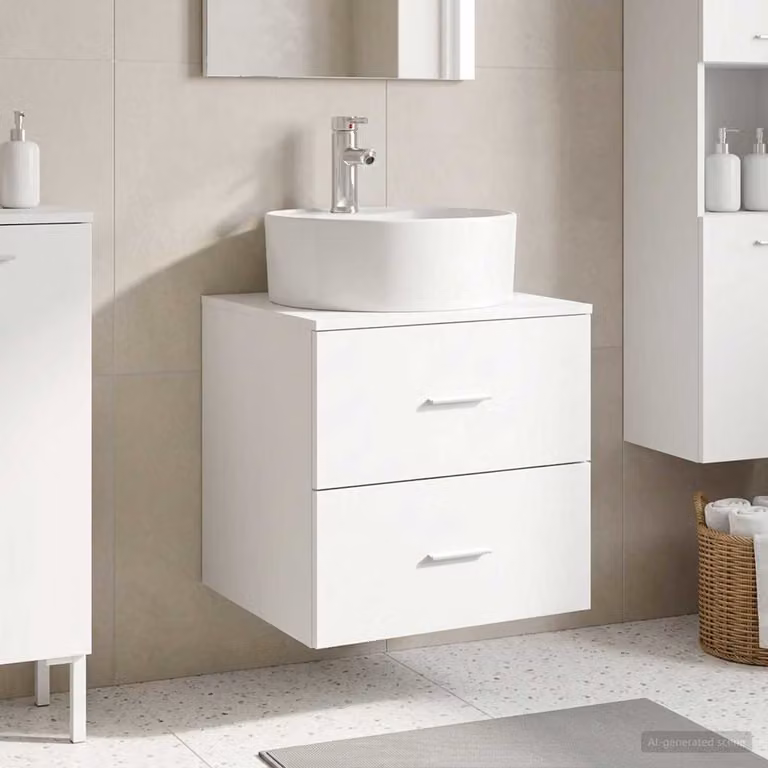 Mobile Lavabo da Parete vidaXL Bianco Moderno con Cassetti e Ante L/P/H: 49,5 x 44,5 x 65 cm