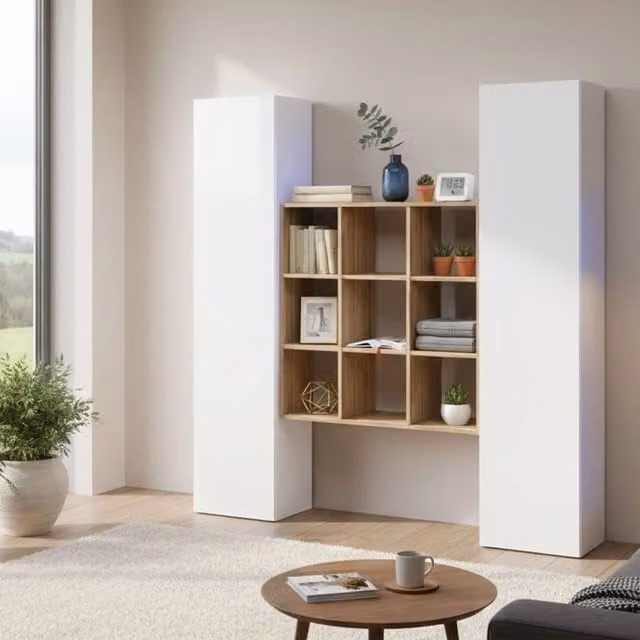 Madia Acerenza, Credenza 16 Ripiani Made in Italy, 40x30x180h cm Bianco Lucido