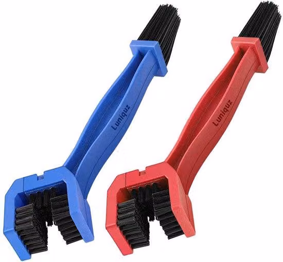 Spazzola per la pulizia delle catene blu/rossa per catene di motori, biciclette o scooter