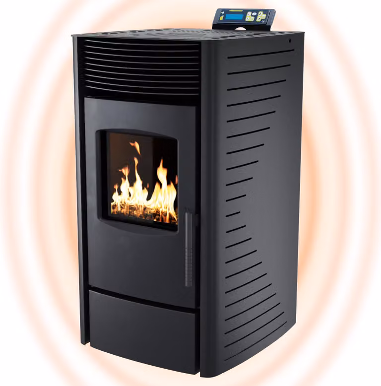 UMBRELLA® P9 stufa a pellet 11 kW fino a 220m³-camino elettrico con modalità ECO, Wi-Fi Ready, timer settimanale e termostato di surriscaldamento per un riscaldamento efficiente - Nero