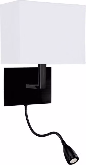 Applique da parete SEARCHLIGHT nera con tessuto e metallo, orientabile, ideale per la lettura in camera da letto, attacco E27 – 1