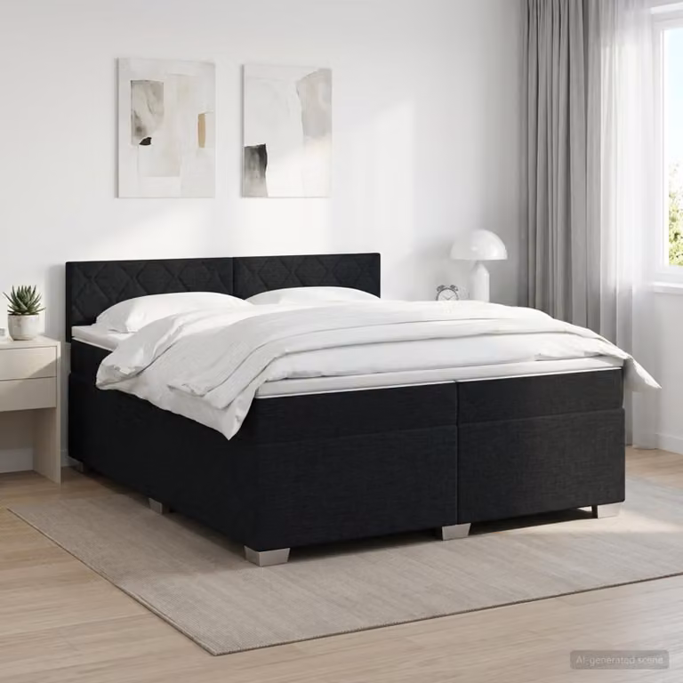 Letto box spring vidaXL con materasso ibrido in tessuto nero L/P: 200 x 200 cm