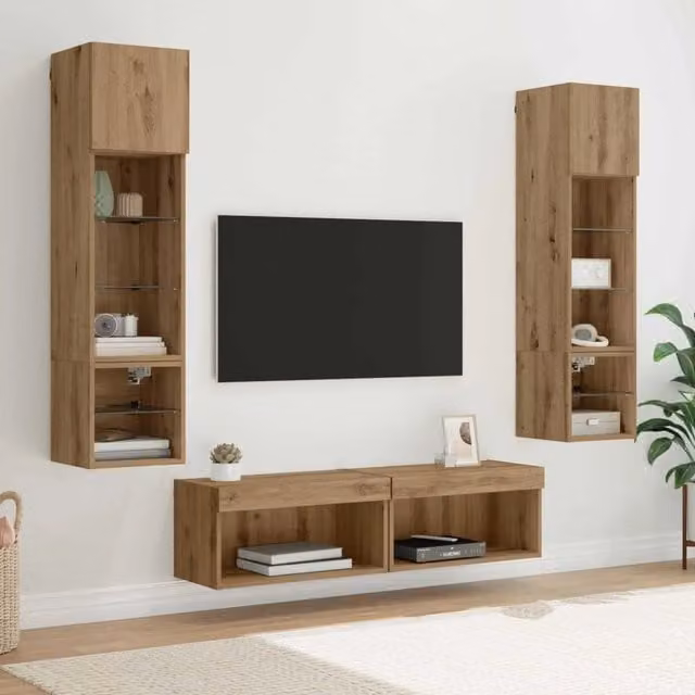 Mobile TV da Parete 6 pz-Set di 6 Credenza per TV sospesa Rovere artigianale Legno multistrato 854062