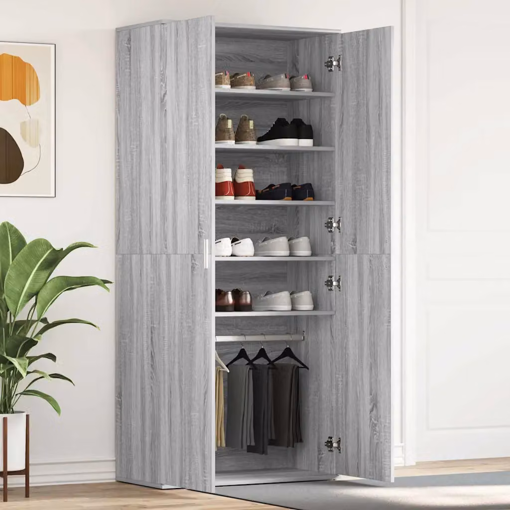 Mobile porta scarpe vidaXL moderno in legno ingegnerizzato grigio e argento L 80 cm, P 39 cm, H 178 cm