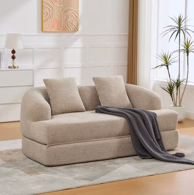 Divano letto a 2 posti pieghevole in chenille; 157 cm; kaki