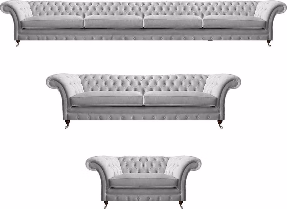 Moderne Chesterfield Weiße Polstergarnitur Designer Sitzmöbel 3tlg Set