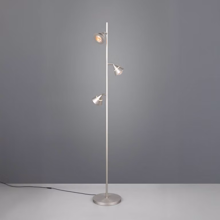 Trio Lighting Lampada da terra a LED Romeo, dimmerabile, Alluminio / Grigio / Zincato, Soggiorno / Sala da pranzo, Metallo, Moderno, Lampada LED da terra