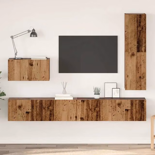 Set mobile TV moderno vidaXL in legno color marrone, 4 pezzi per soggiorno