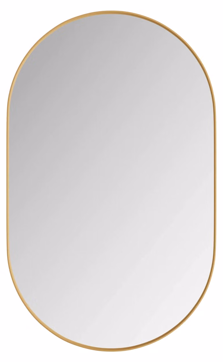 Specchio da bagno ovale - Mobiletto da bagno - Montaggio a parete - Struttura in metallo - Ripiani regolabili - 85 x 51,5 x 12 cm - Oro/Nero