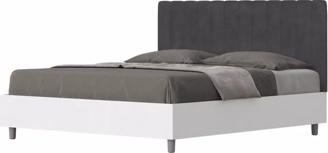 BS COM Letto matrimoniale contenitore 160x190 bianco frassino testata microfibra grigio