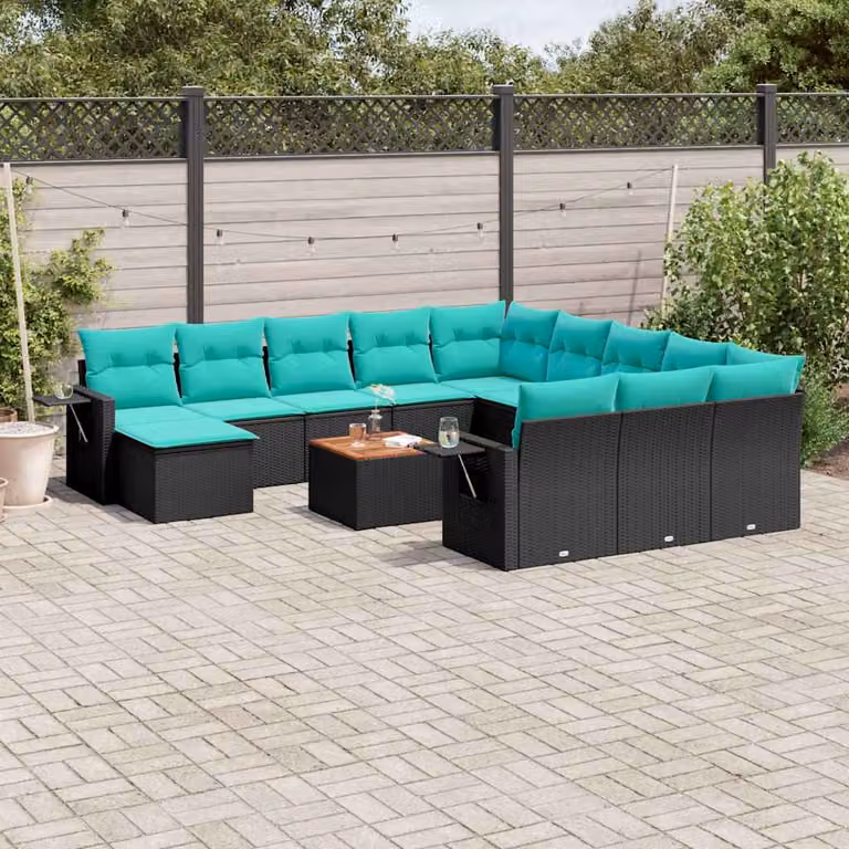 Set di divani da giardino vidaXL in polyrattan nero con 13 pezzi e cuscini inclusi