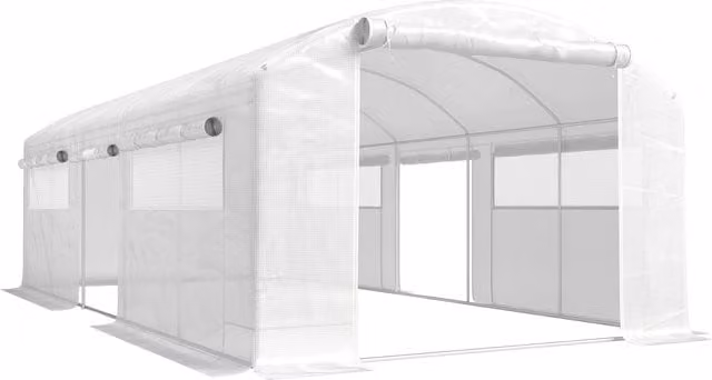 Outsunny Serra a Tunnel con Struttura in Acciaio Zincato Bianco, 3 Porte Avvolgibili e 6 Finestre con Rete, L/P/H: 6 x 3 x 2 m – 1