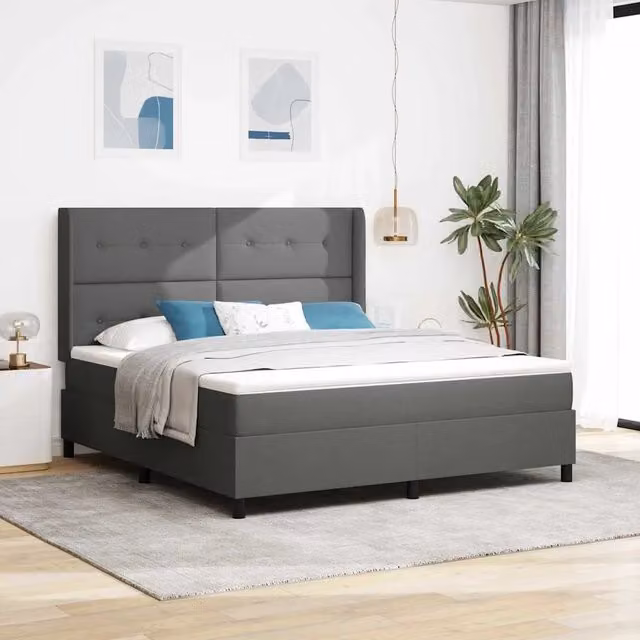 Letto a Sorgente LED Grigio scuro 180 x 200 cm Tessuto