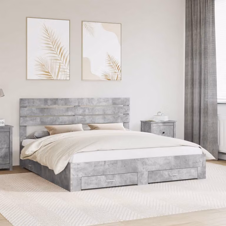 Struttura del letto con cassetto vidaXL in grigio, design moderno, L/P/H: 200 x 200 x 206 cm