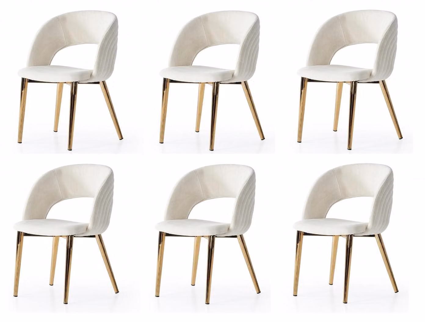 Set di 6 sedie, colore bianco e oro, comode, dal design moderno ed elegante, realizzate con materiali morbidi e dal gusto classico